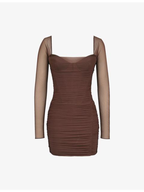 House of CB Anouk Square-Neck Stretch-Mesh Mini Dress