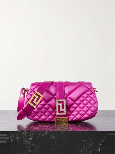 VERSACE Greca Goddess mini embellished leather-trimmed quilted satin shoulder bag