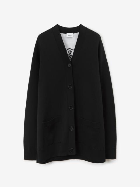 Burberry Chequered Crest Wool Blend Oversized Cardigan
