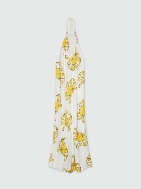 MSGM White satin maxi dress with "King crab" print