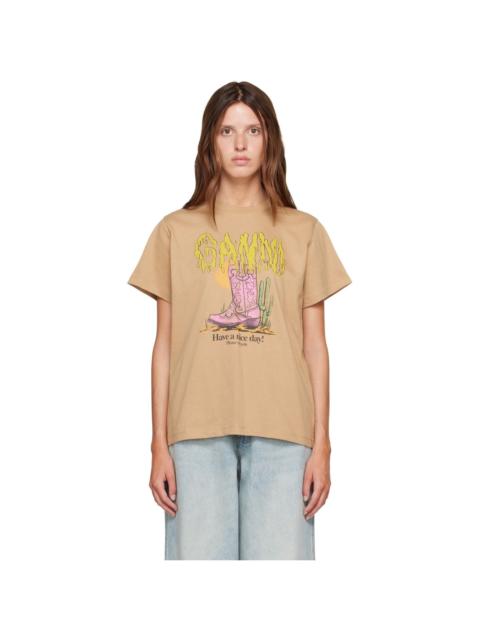 GANNI Beige Basic Cotton Jersey Western Boot T-shirt