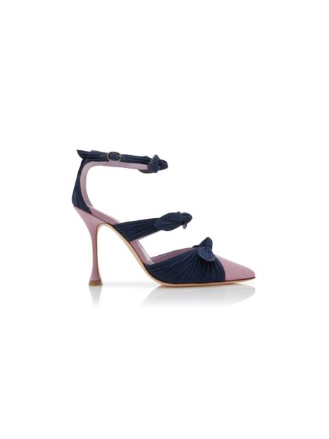 Purple and Navy Blue Satin Ankle Strap Pumps