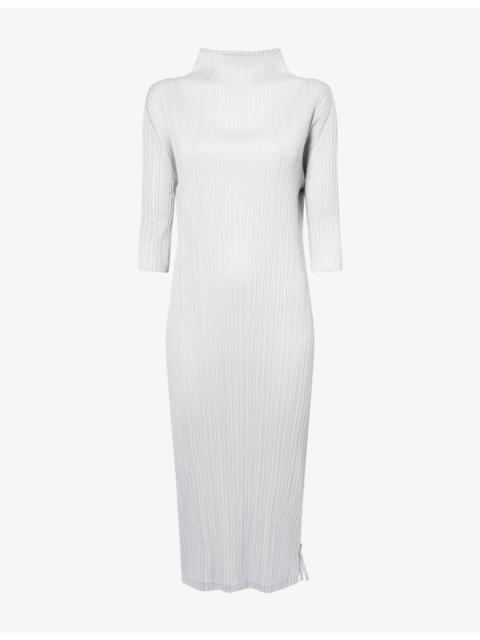Pleats Please Issey Miyake Three-Quarter Sleeve Plisse Knitted Midi Dress