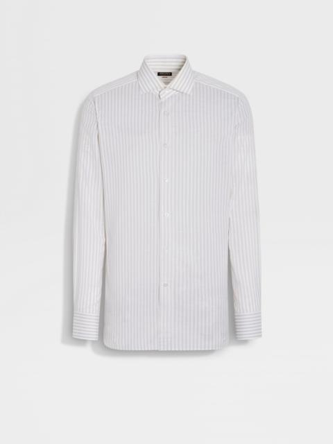 LIGHT BEIGE AND WHITE STRIPED CENTOVENTIMILA COTTON AND LINEN SHIRT
