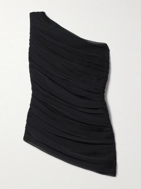 ABADIA Layal One-shoulder Ruched Crepe De Chine Top