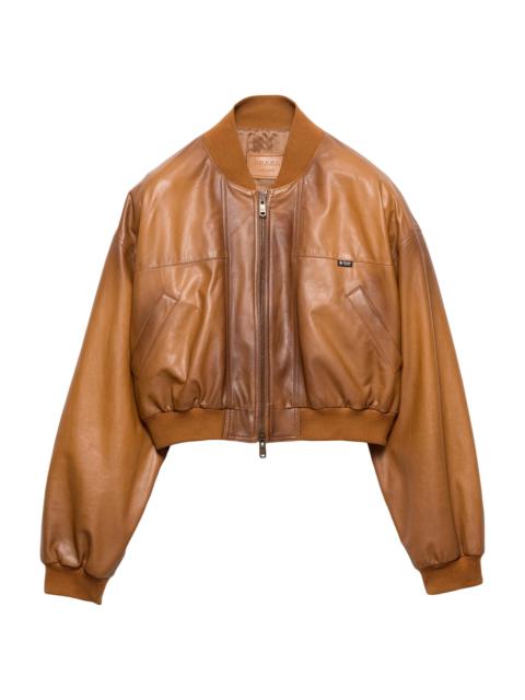 Prada Women's Cropped Nappa Leather Jacket - Brown