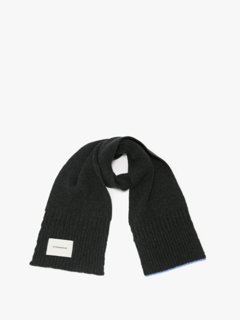 Victoria Beckham Logo Patch Scarf In Charcoal-Light Blue