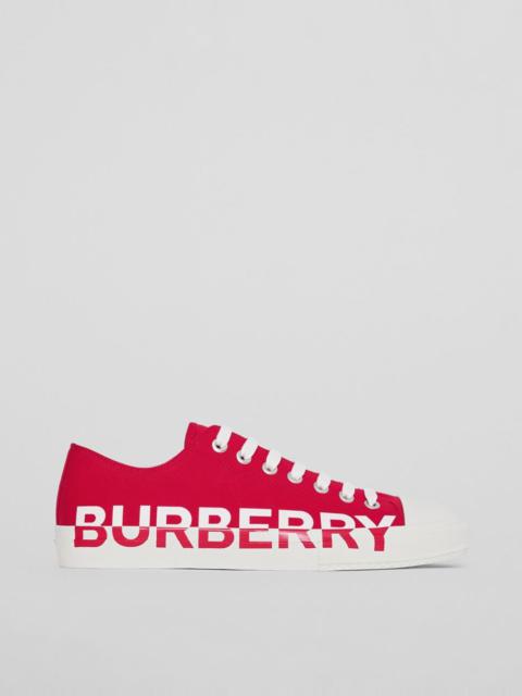 Burberry Logo Print Cotton Gabardine Sneakers