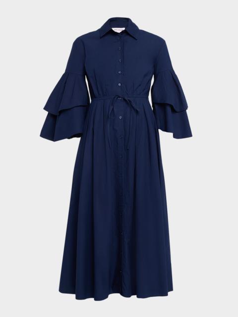 ROSIE ASSOULIN Fiesta Ruffle-Sleeve Midi Shirtdress