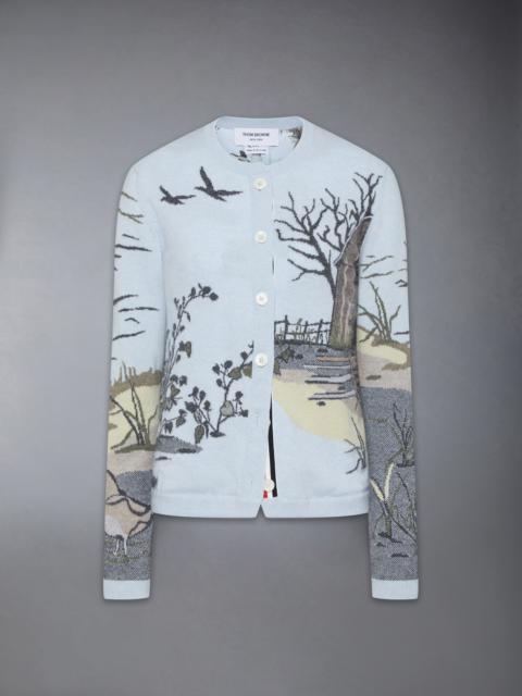 Thom Browne SCENIC INTARSIA SILK TWILL CASHMERE CARDIGAN