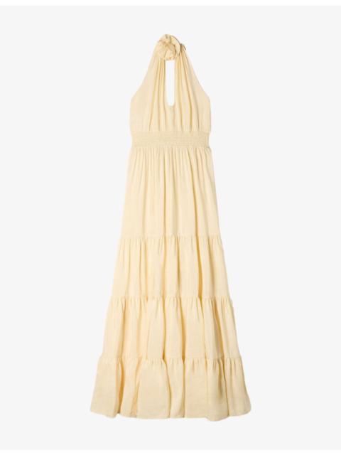 Sandro Sleeveless Flower-Embellished Linen-Blend Maxi Dress