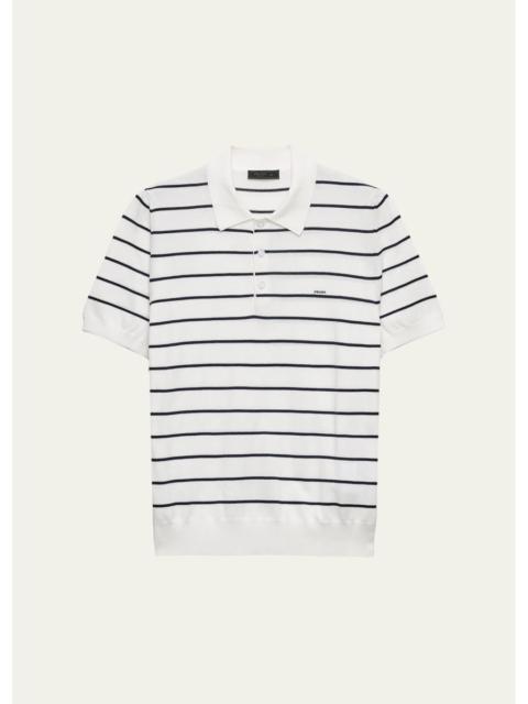 Prada Men's Cotton Knit Pinstripe Polo Shirt