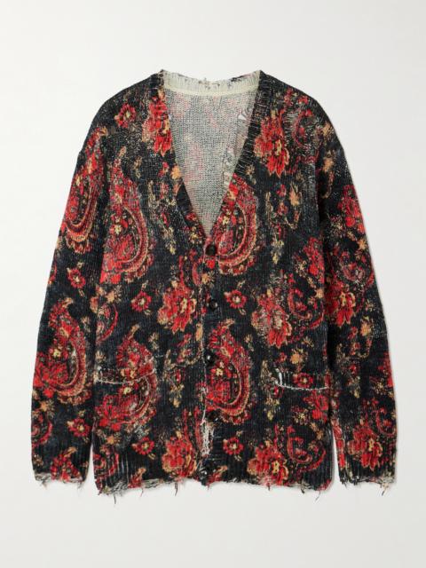 R13 Boyfriend Distressed Printed Cotton Cardigan