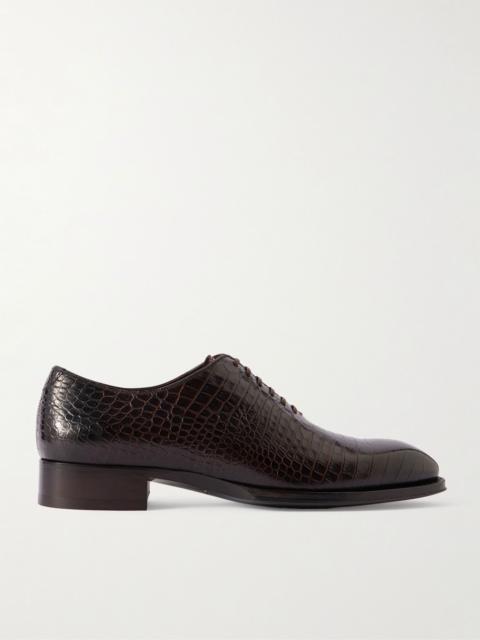 TOM FORD Elkan Croc-Effect Leather Oxford Shoes Dark brown