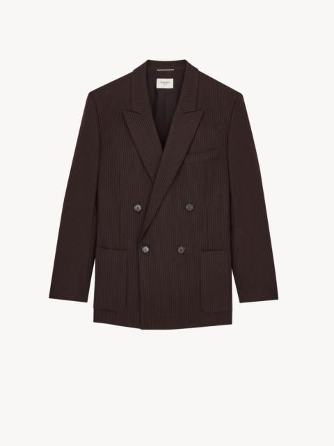 SAINT LAURENT DOUBLE-BREASTED JACKET IN STRIPED HERRINGBONE WOOL