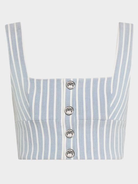 ADAM LIPPES Quinn Hickory Stripe Denim Button Crop Top
