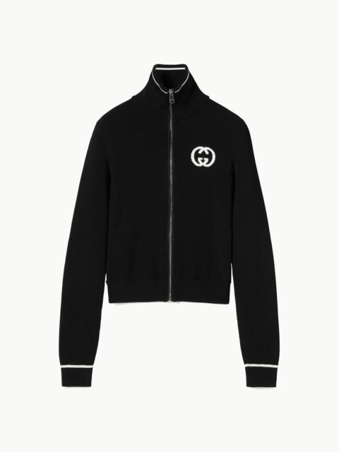 GUCCI Ribbed zip jacket with intarsia