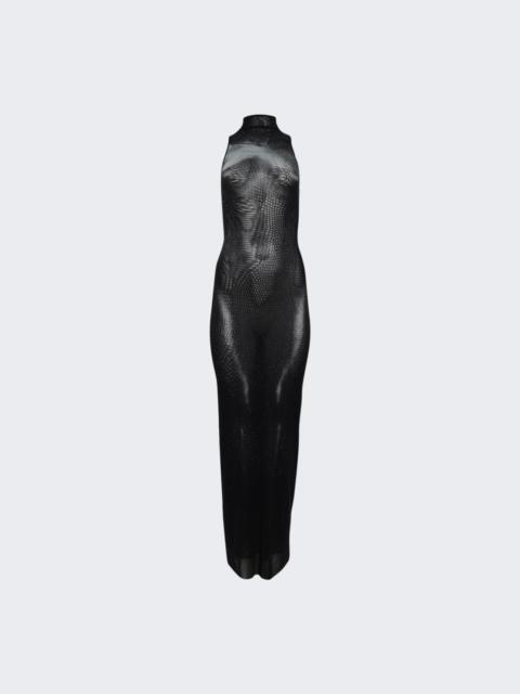 Jean Paul Gaultier Printed Body Dust With Sparkles Spray Long Dress Black And Silver