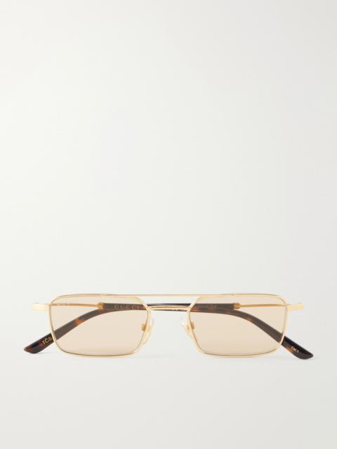 GUCCI Interlocking G-detailed square-frame gold-tone and acetate sunglasses Brown