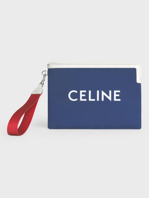 CELINE Small Pouch with strap in Nylon and calfskin with Celine print