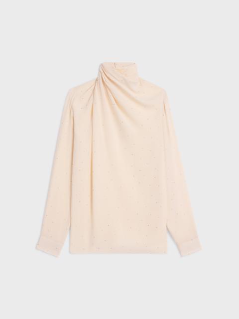 CELINE draped neck blouse with rhinestones in lightweight sablé