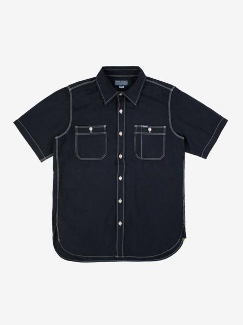 Iron Heart IHSH-285-OD 5.5oz Selvedge Chambray Short Sleeved Work Shirt - Indigo Overdyed Black
