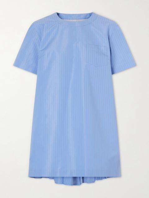 sacai Pleated Striped Cotton-blend Poplin Mini Dress
