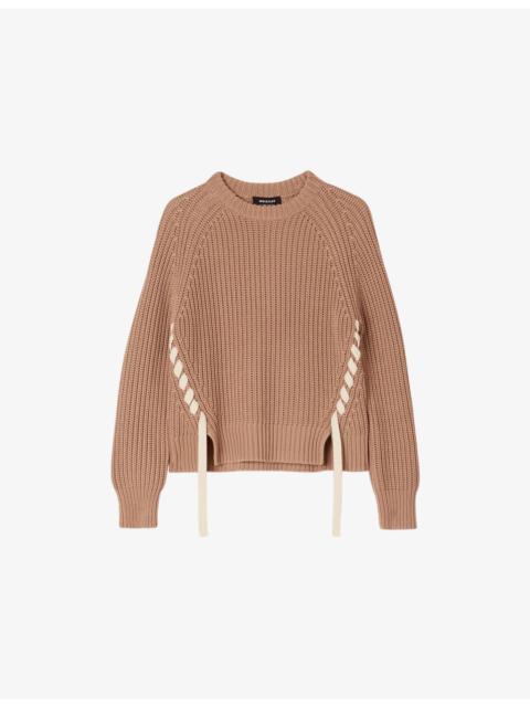 WHISTLES Lace-Up Ribbed Knitted Jumper