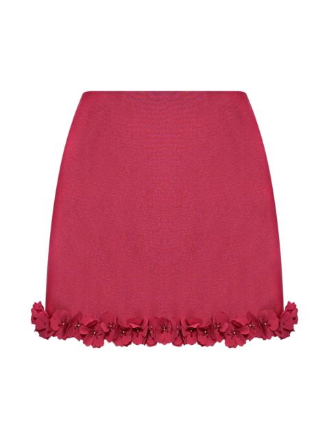 PatBO Women's Sunstone Floral-Appliqué Satin Miniskirt - Dark Pink