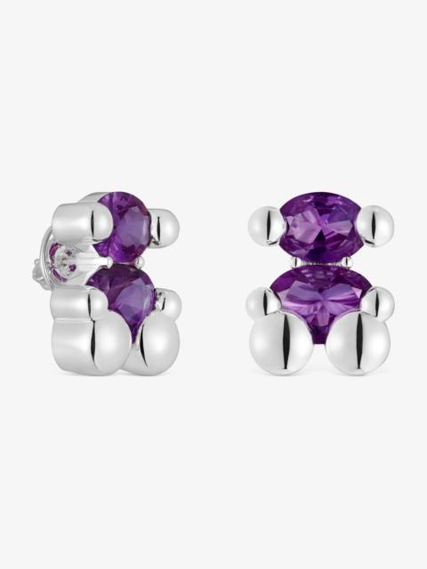 TOUS 23 mm silver bear motif Earrings with lab-grown lilac sapphire Color Bear LGG