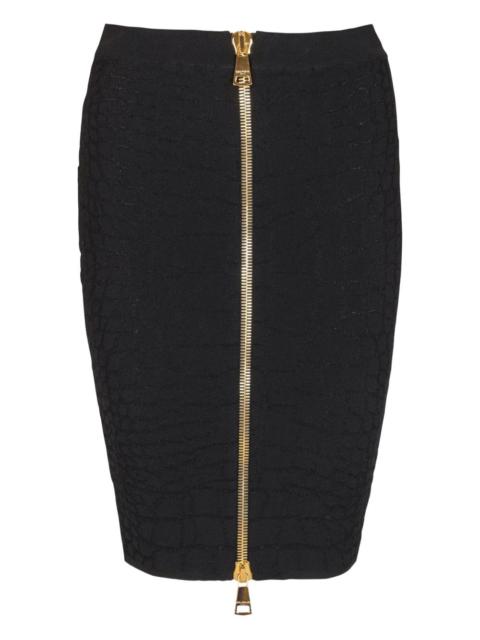 Balmain crocodile-effect zip-front mini skirt
