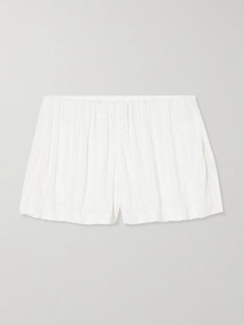 NORMA KAMALI Boyfriend Elephant sequined stretch-mesh shorts White