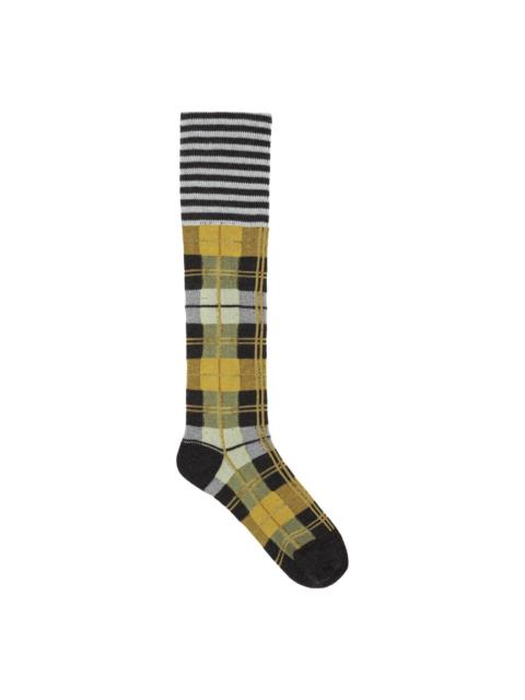 HENRIK VIBSKOV RIBBIT SOCK - GREY BLACK DASHED CHECKS