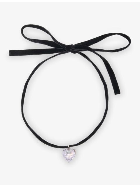 maje Heart-Pendant Velvet Choker Necklace