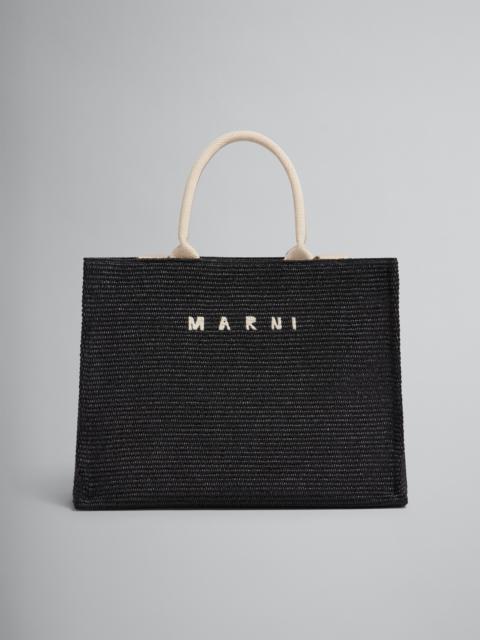 LARGE BLACK RAFFIA TOTE BAG