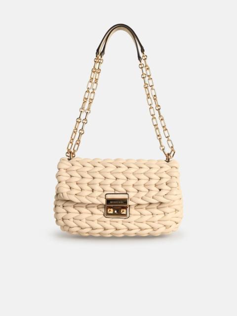 MICHAEL KORS TRIBECA' SHOULDER BAG IN LIGHT CREAM BRAIDED LEATHER