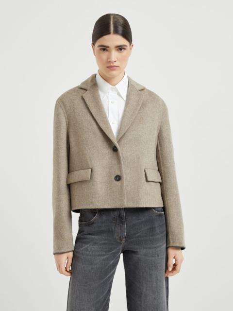 Brunello Cucinelli Hand-crafted virgin wool double cloth cropped blazer with shiny cuffs