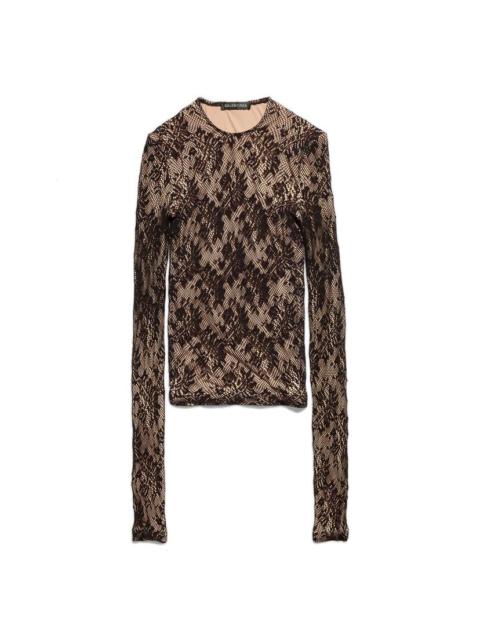 Women's Lace Crewneck Top in Beige/black