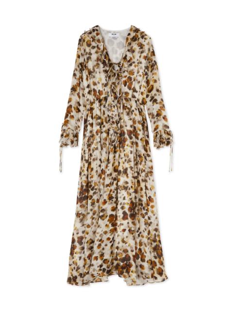 MSGM Long ruffled dress with georgette print