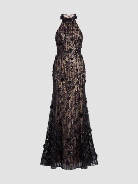 MAC DUGGAL Women's Beaded Lace Sleeveless Mermaid Gown - Black Beige