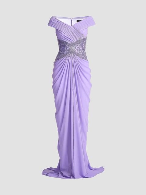TADASHI SHOJI Women's Pleated Chiffon & Metallic Lace Gown - Lavender Mist