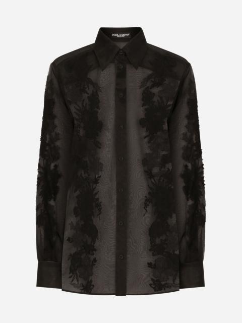 Organza shirt with lace appliqués