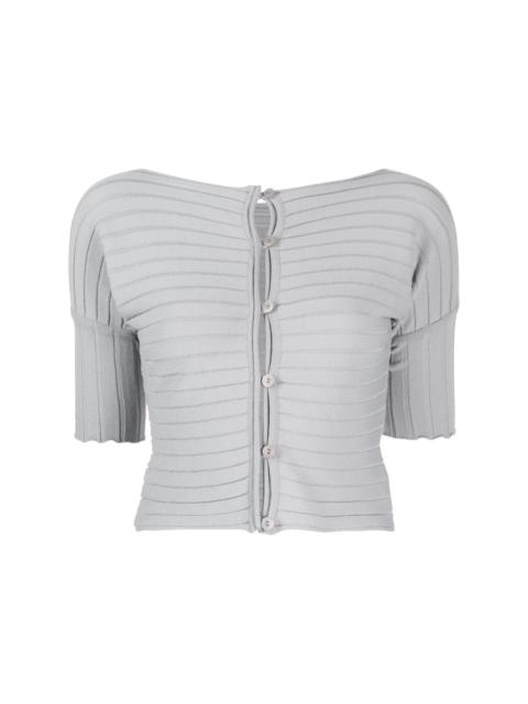 ribbed buttoned fine-knitted top