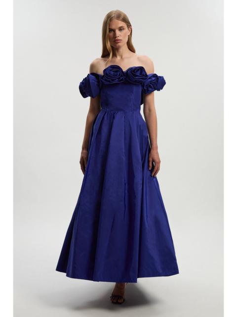 KAREN MILLEN Petite Drama Taffeta Rosette Woven Maxi Prom Dress