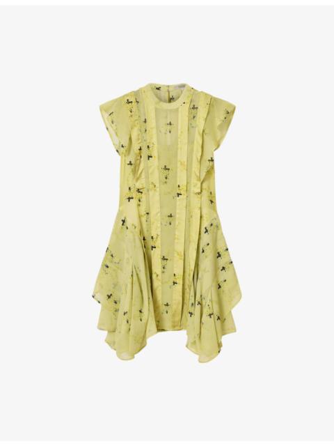 ALLSAINTS Fleur Floral-Print Asymmetric-Hem Woven Mini Dress