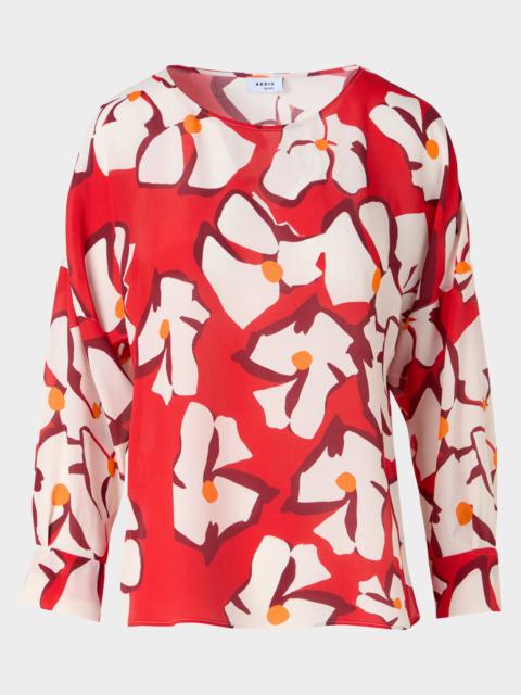 AKRIS Papercut Flower Print Viscose-Silk Crepe De Chine Blouse