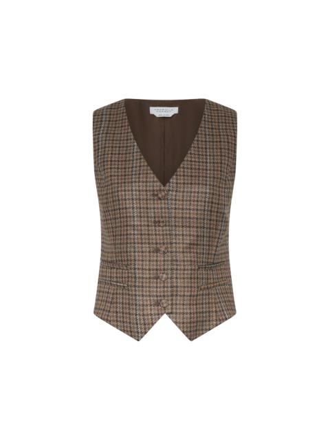 GABRIELA HEARST Coleridge Vest in Camel Multi Wool Silk Houndstooth