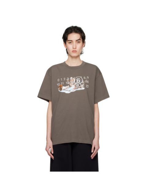 MM6 Maison Margiela Brown Cat & Wool T-Shirt