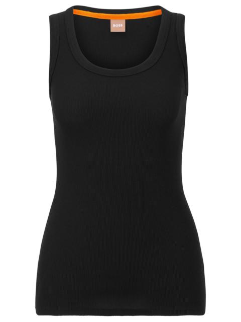 BOSS SCOOP-NECK TOP WITH LOGO EMBROIDERY