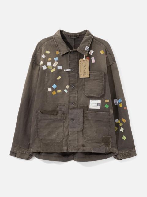 Maison MIHARAYASUHIRO PRICE TAG STICKER PRINTED REPAIR COVERALL SHIRT